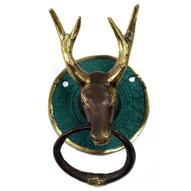 Antique Style Art Deco Brass Door Knocker - Stags Head