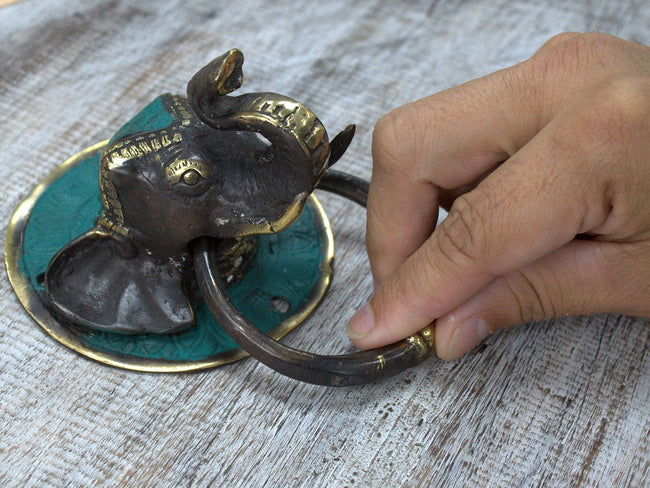 Antique Style Art Deco Brass Door Knocker - Elephants Head