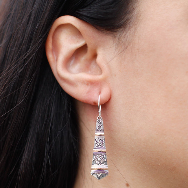 925 Silver & 18 K Gold Tribal Drop Earring's Bali Jewellery