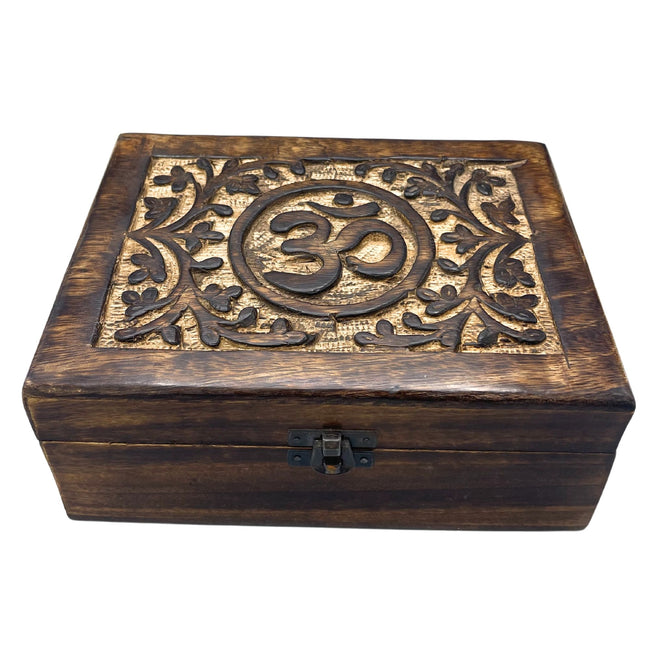 Large Wooden Keepsake Box 20 x 15 x 7.5cm -  Om