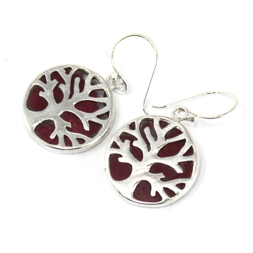 Tree of Life 925 Silver Earrings 15mm - Coral Effect [UK delivery only]