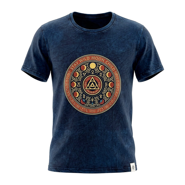 Nomad Sari Stonewashed Cotton T-Shirt - Stay Wild Moon Child - Blue - Medium