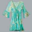 Nomad Sari Turquoise & Gold Coral Print Dress (M/L)
