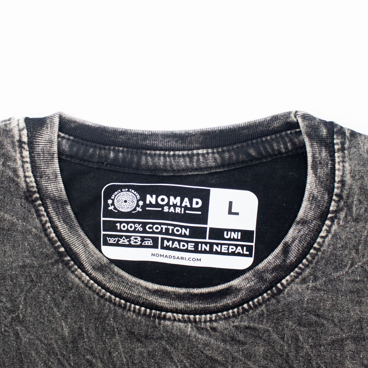 Nomad Sari Stonewashed Cotton T-Shirt - Compass of Life - Charcoal - XL