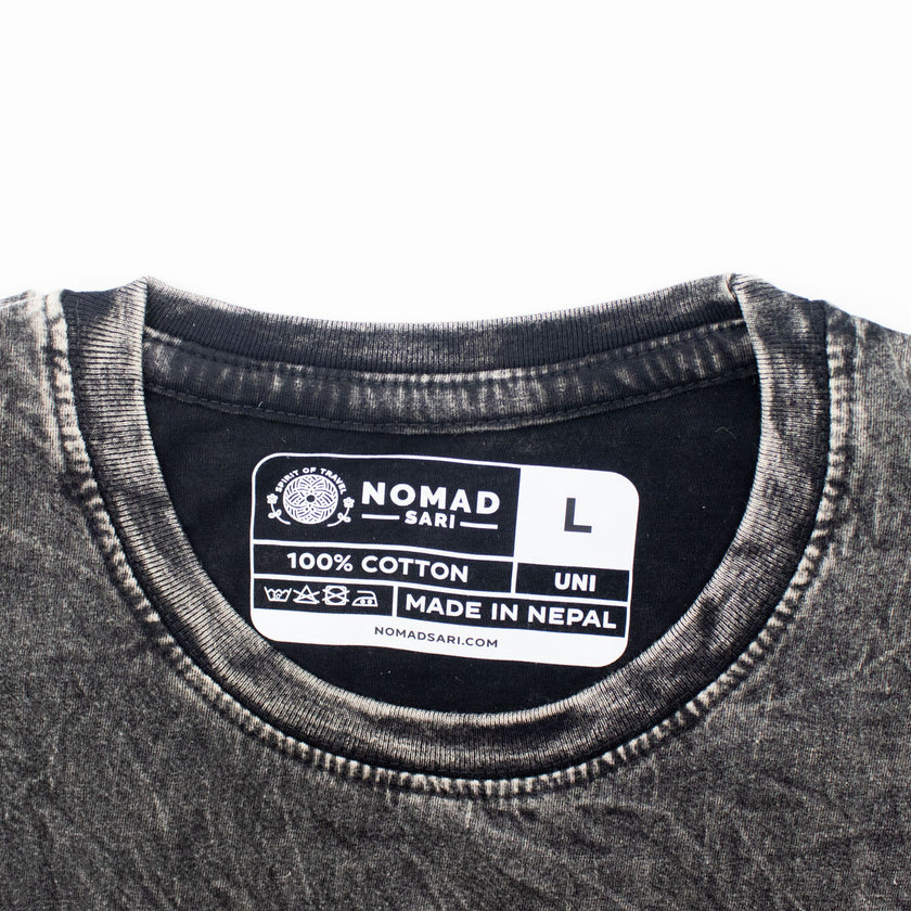 Nomad Sari Stonewashed Cotton T-Shirt - Compass of Life - Charcoal - XL