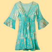 Nomad Sari Turquoise & Gold Coral Print Dress (M/L)