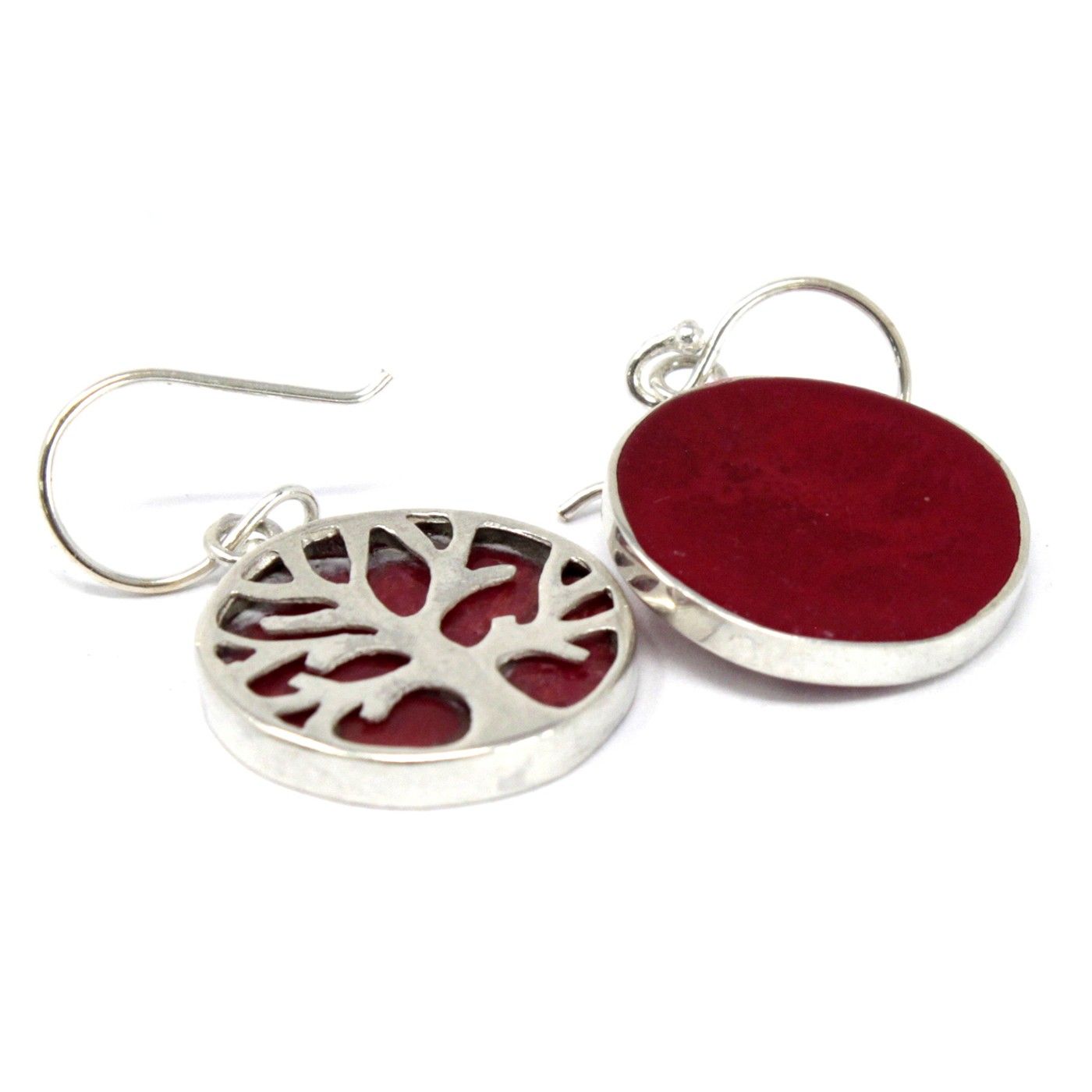 Tree of Life 925 Silver Earrings 15mm - Coral Effect [UK delivery only]