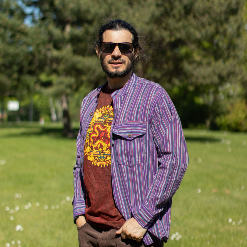 Nomad Sari Stonewashed Cotton T-Shirt - Dragon Mandala - Maroon - XL
