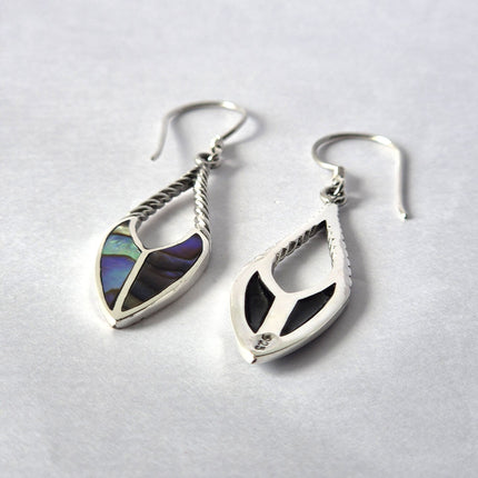 Shell & 925 Silver Earrings - Spear Dangle Drops - Abalone