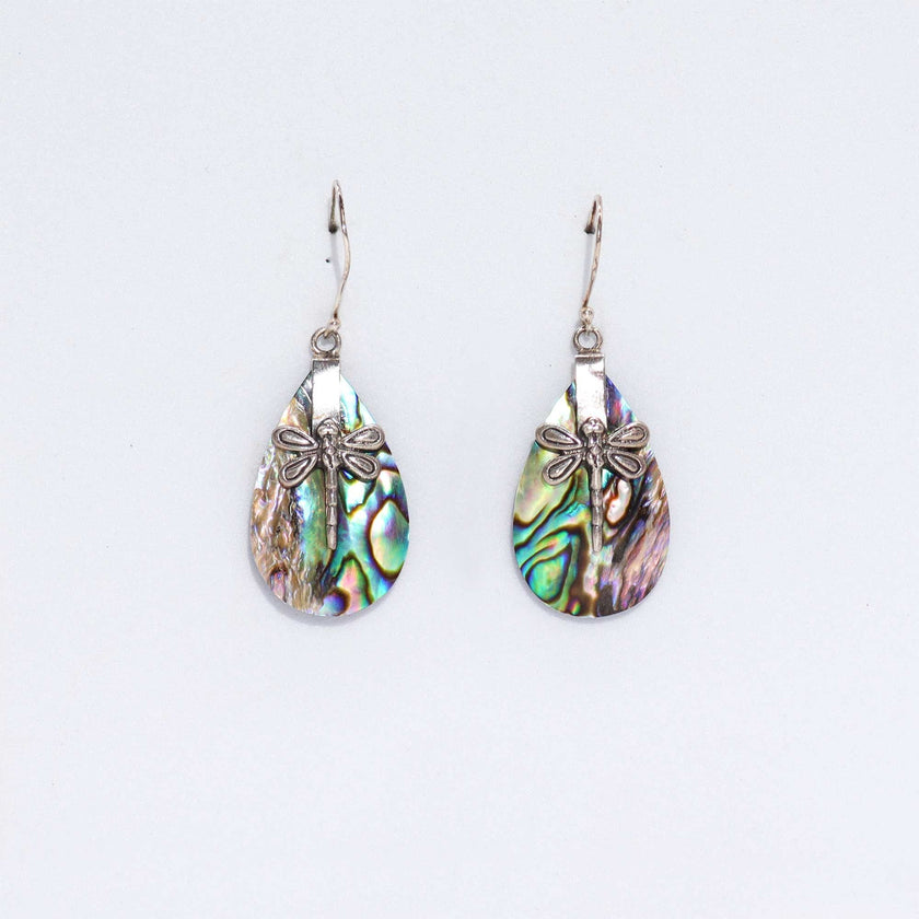 Shell & 925 Silver Earrings - Dragonflies - Abalone [ UK delivery]