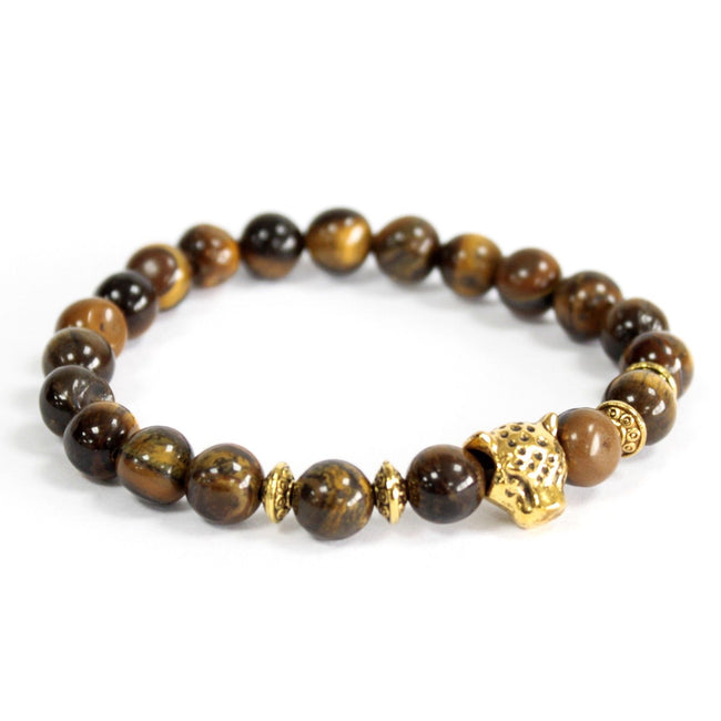 Gold Tiger Charm Tiger Eye - Natural Gemstone Bracelet