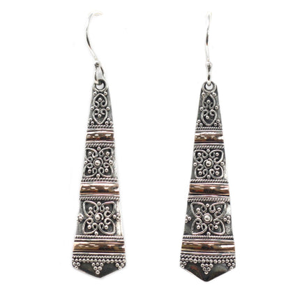 925 Silver & 18 K Gold Tribal Drop Earring's Bali Jewellery