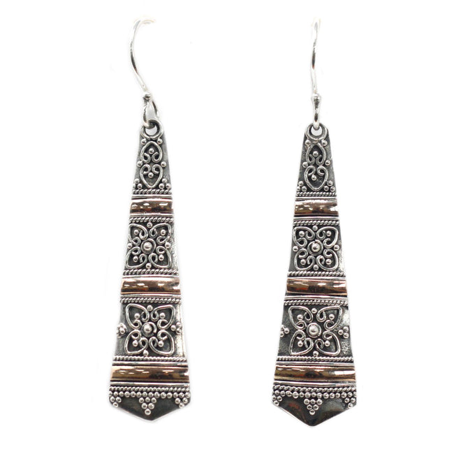 925 Silver & 18 K Gold Tribal Drop Earring's Bali Jewellery