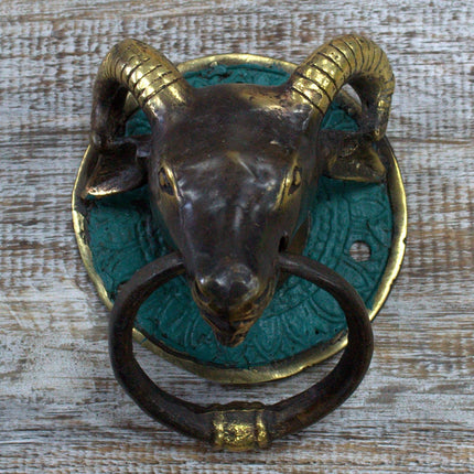 Antique Style Art Deco Brass Door Knocker - Rams Head