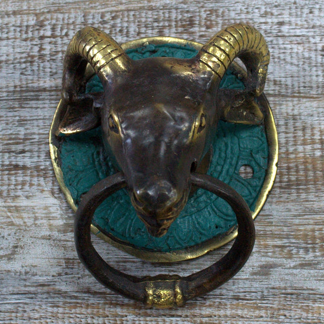 Antique Style Art Deco Brass Door Knocker - Rams Head