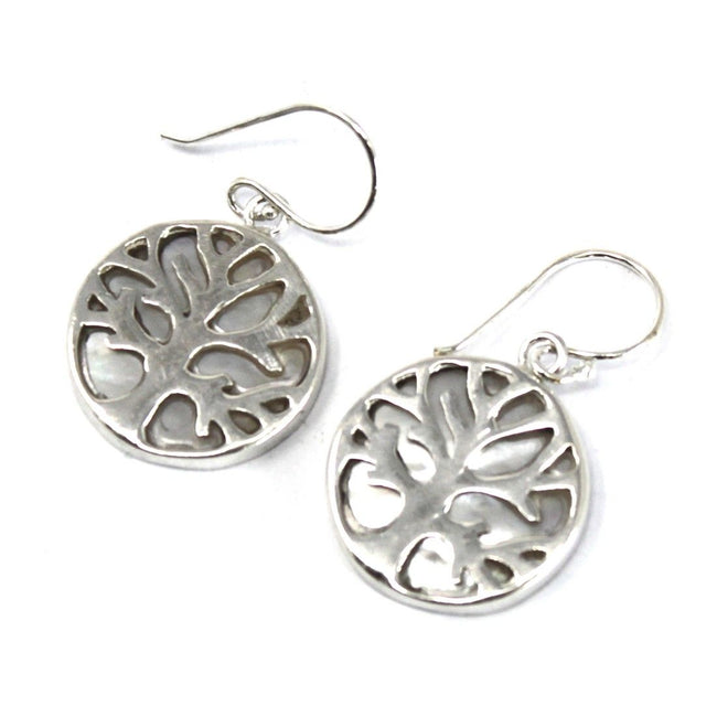 Tree of Life 925 Silver Earrings 15mm - Mother of Pearl [UK delivery only]