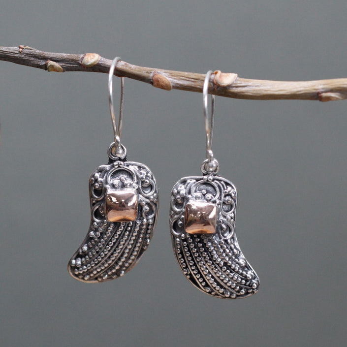 925 Silver&18 K Gold Hook Pendant Earring's Angel Wings Bali Jewellery