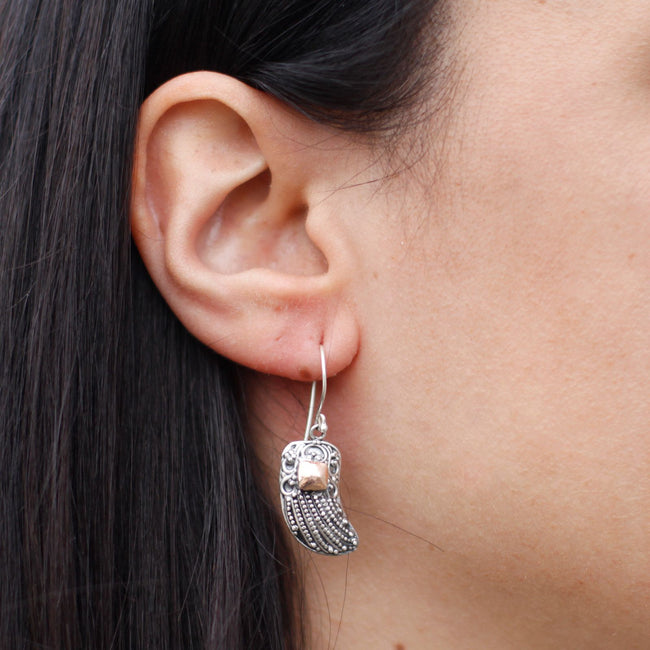 925 Silver&18 K Gold Hook Dangle Earring's Angel Wings Bali Jewellery