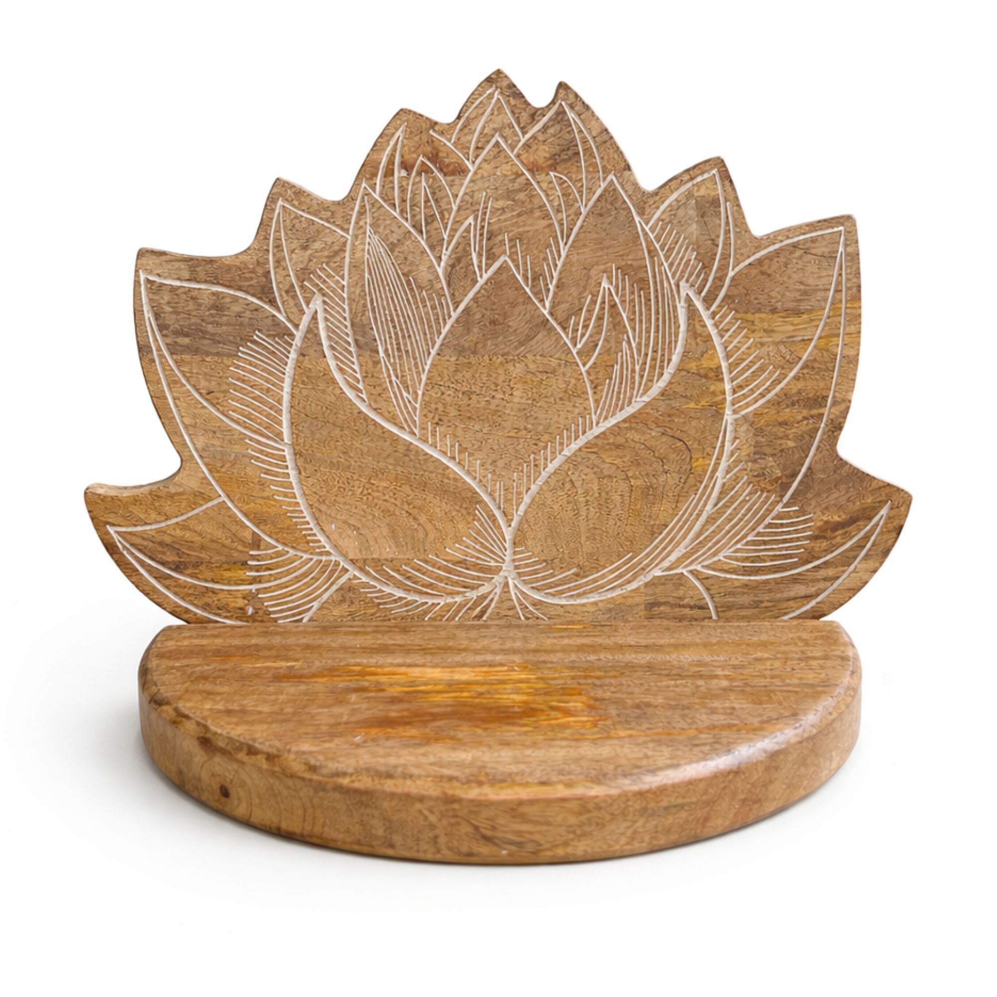 Lotus Wall Shelf White Wash Solid Wood