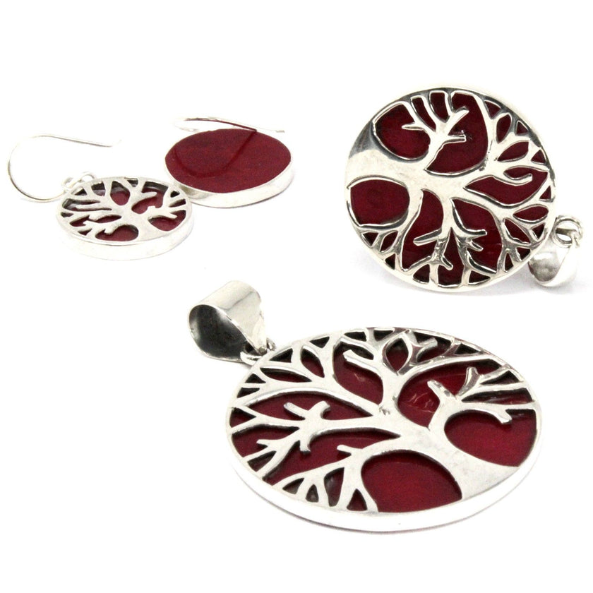 Tree of Life 925 Silver Earrings 15mm - Coral Effect [UK delivery only]