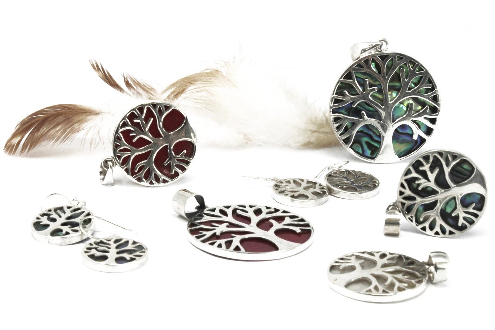 Tree of Life 925 Silver Pendant 30mm - Abalone[UK delivery]