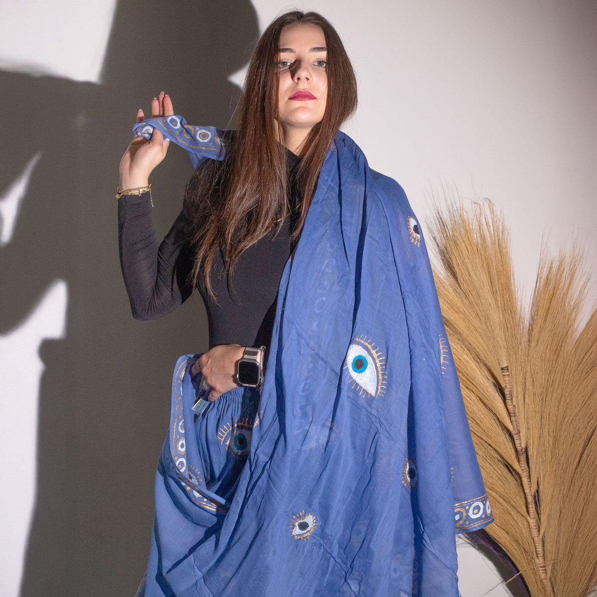 Nomad Sari Pareo – Sea Blue & Gold Fish Print 180 / 110