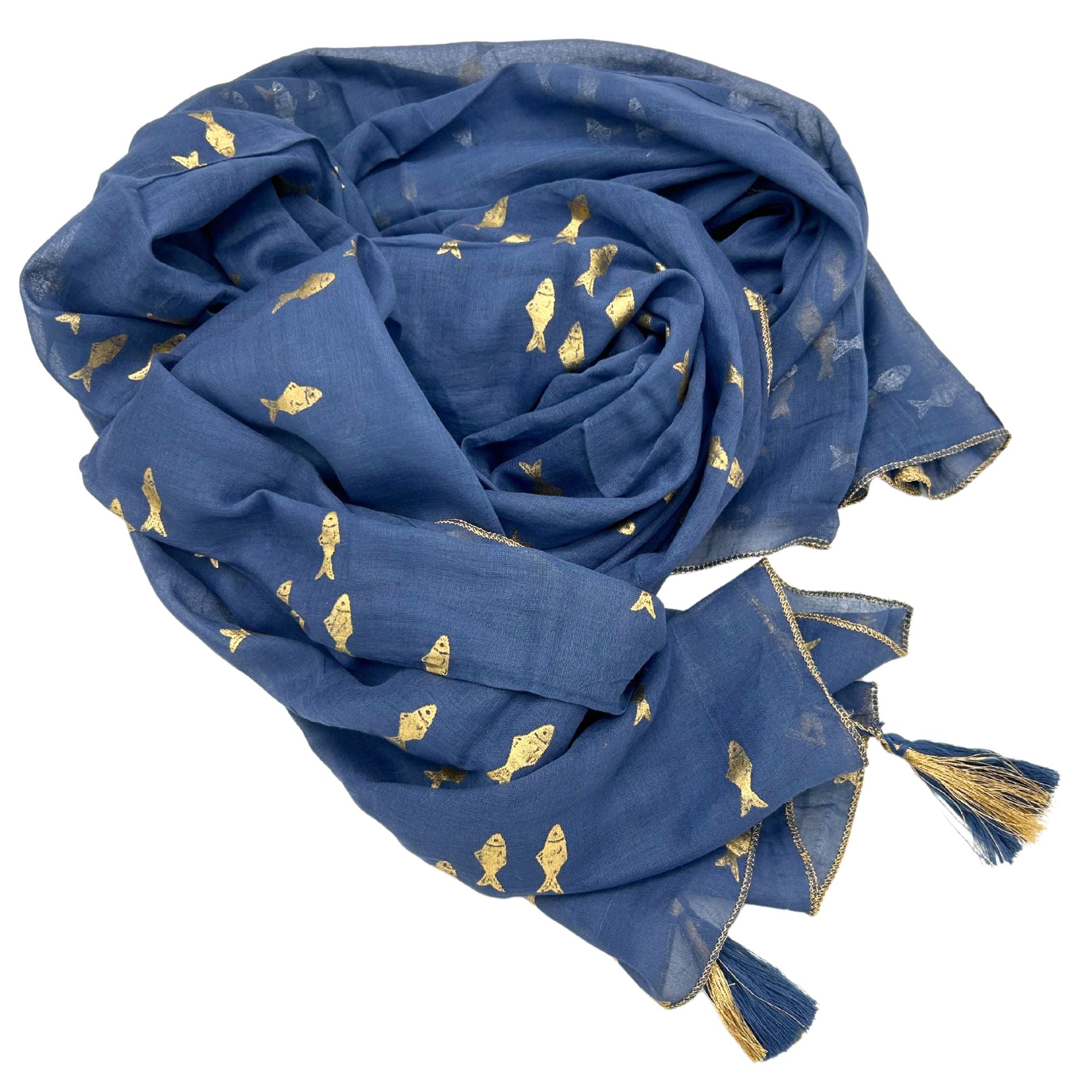 Nomad Sari Pareo – Sea Blue & Gold Fish Print 180 / 110