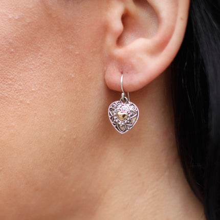 Authentic 925 Silver & 18 K Gold Earring's  Mandala Heart's Bali Jewellery