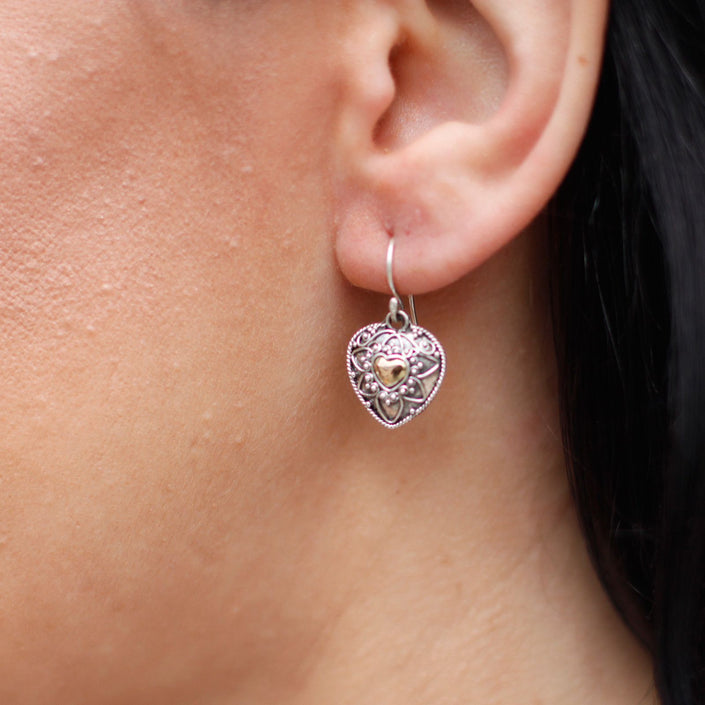 Authentic 925 Silver & 18 K Gold Earring's  Mandala Heart's Bali Jewellery