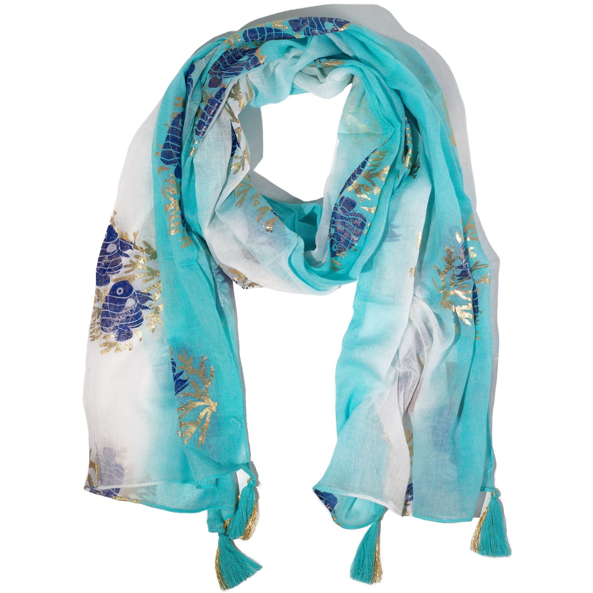 Nomad Sari Cotton Aqua Fish Scarf – Turquoise (180x50cm)