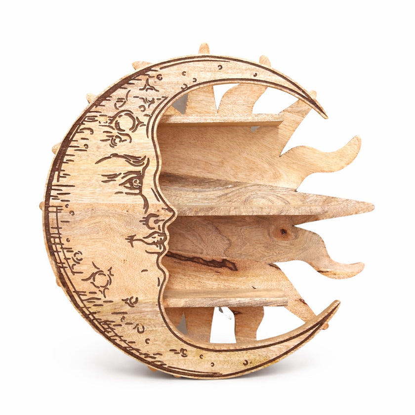 Sunrays & Moon 3 Tier Artisan Wall Shelf Solid Wood