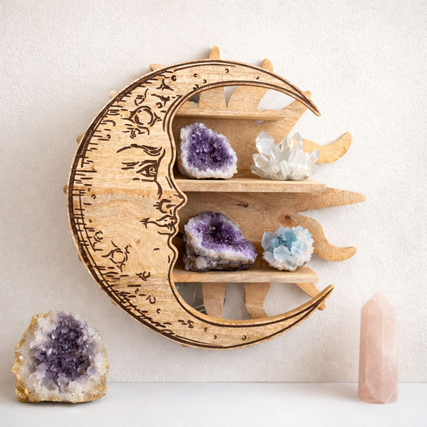 Sunrays & Moon 3 Tier Artisan Wall Shelf Solid Wood