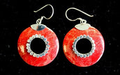 925 Silver Red Circle Dangle Earrings - Do-nuts