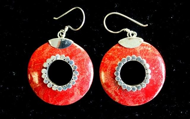 925 Silver Red Circle Dangle Earrings - Do-nuts