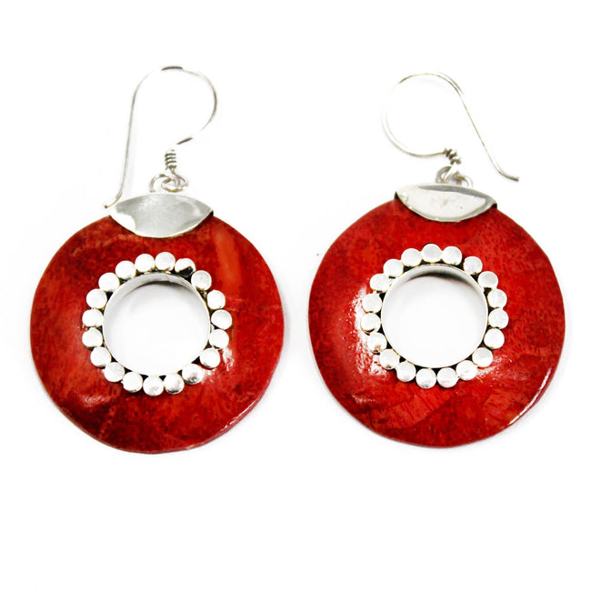 925 Silver Red Circle Dangle Earrings - Do-nuts