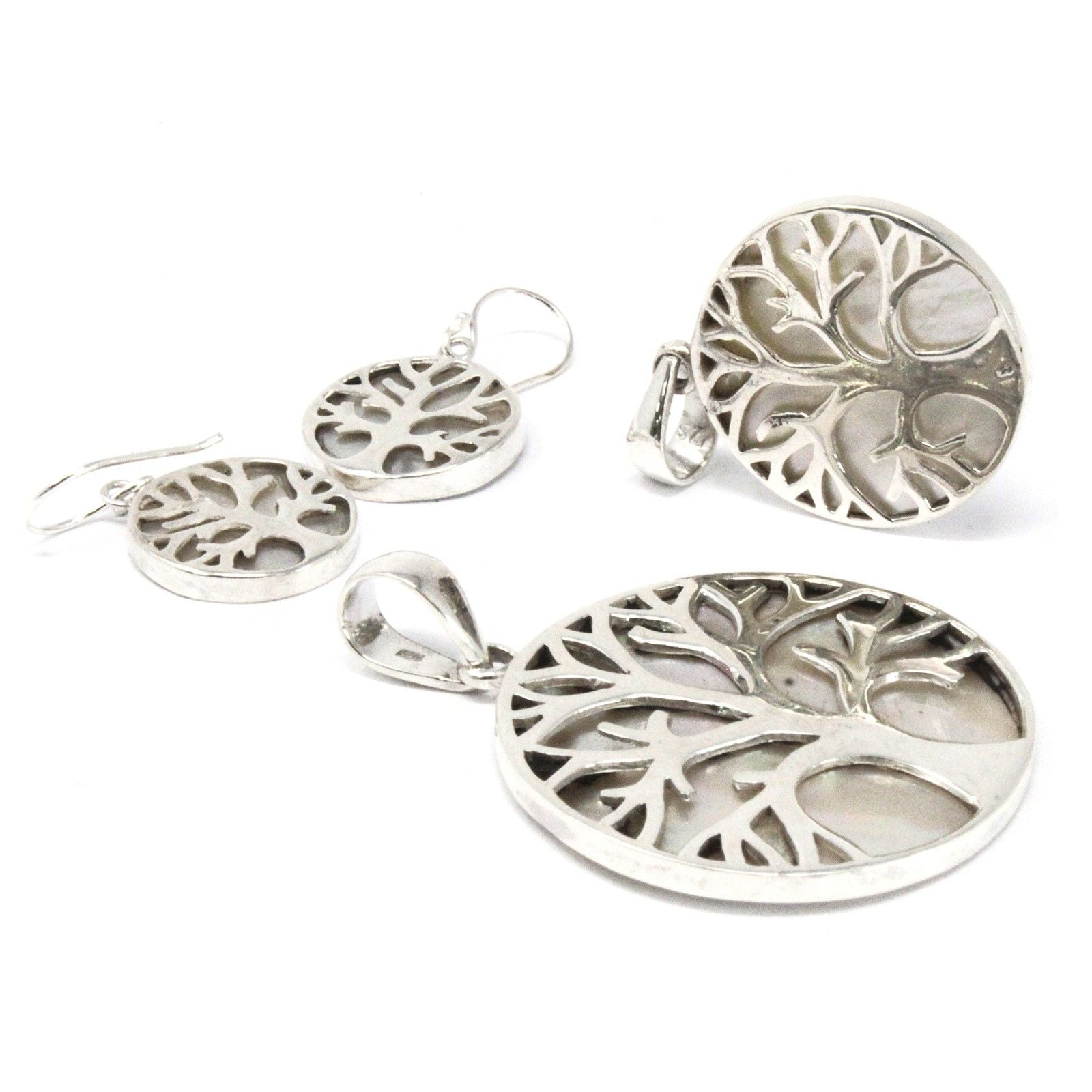 Tree of Life 925 Silver Earrings 15mm - Mother of Pearl [UK delivery only]