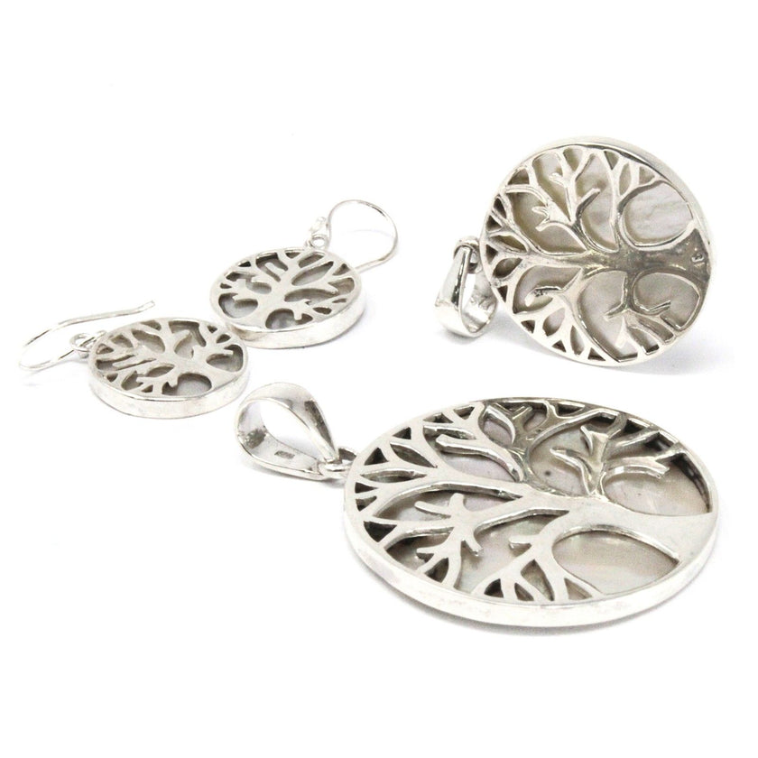 Tree of Life 925 Silver Earrings 15mm - Mother of Pearl [UK delivery only]