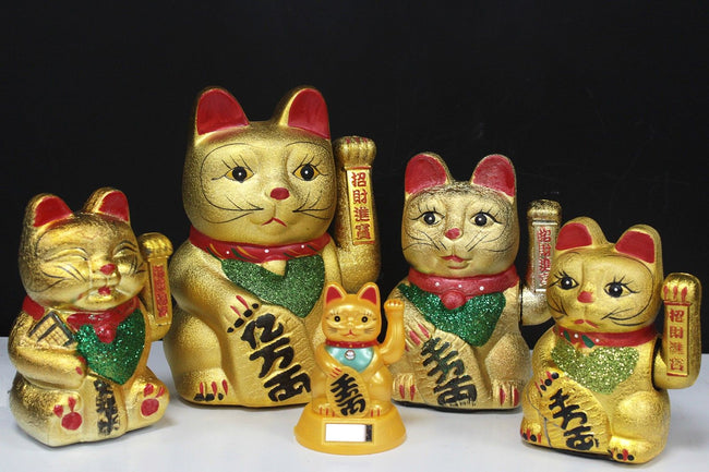 Solar Powered Gold Money Cat + Battery