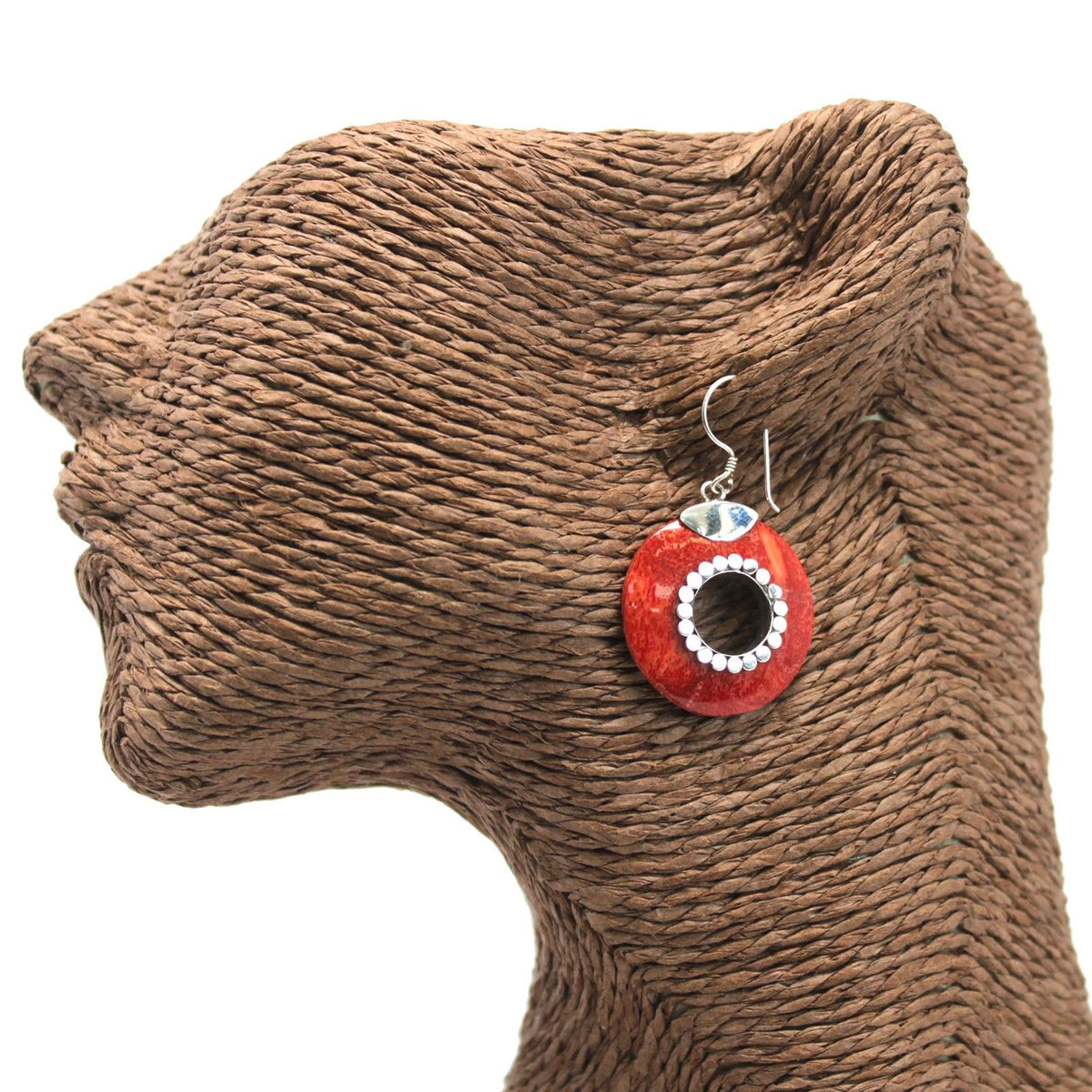 925 Silver Red Circle Dangle Earrings - Do-nuts