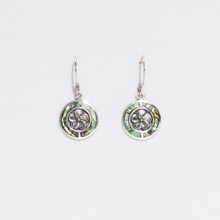Shell & 925 Silver Dangle Earrings - Frangipani - Abalone