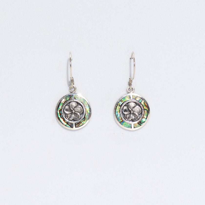 Shell & 925 Silver Dangle Earrings - Frangipani - Abalone