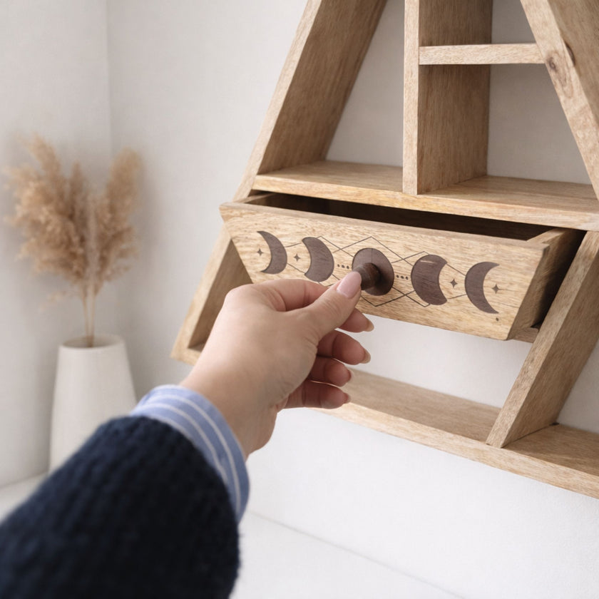 Triangle Shaped Wall Shelf with Drawer Solid Wood
