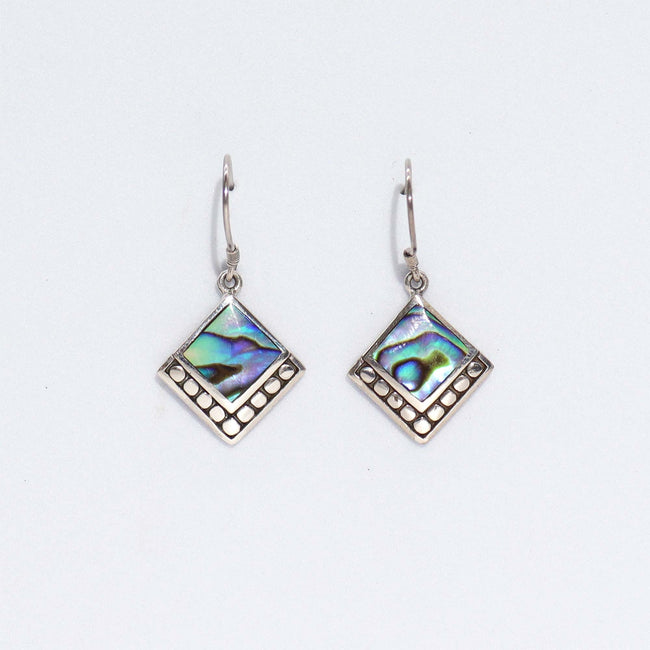 Shell & 925 Silver Earrings - Square Dots- Abalone