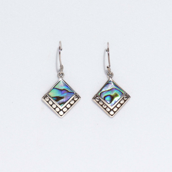 Shell & 925 Silver Earrings - Square Dots- Abalone