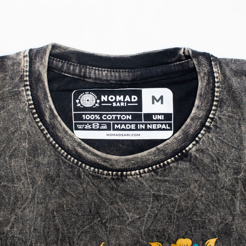 Nomad Sari Stonewashed Cotton T-Shirt - Compass of Life - Charcoal - Medium
