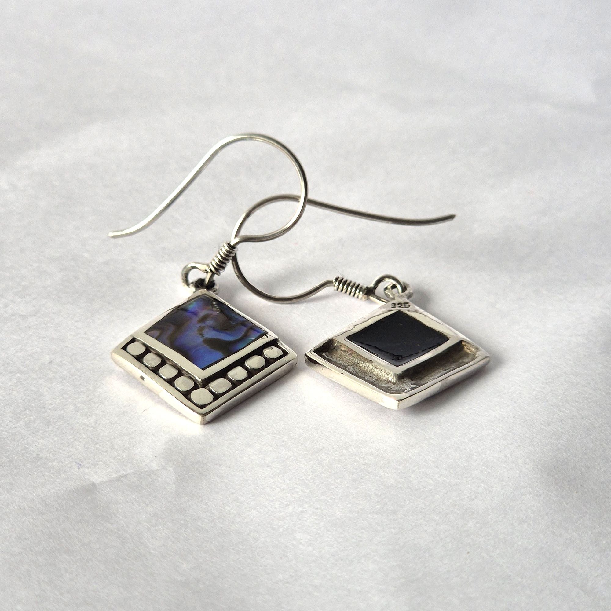 Shell & 925 Silver Earrings - Square Dots- Abalone