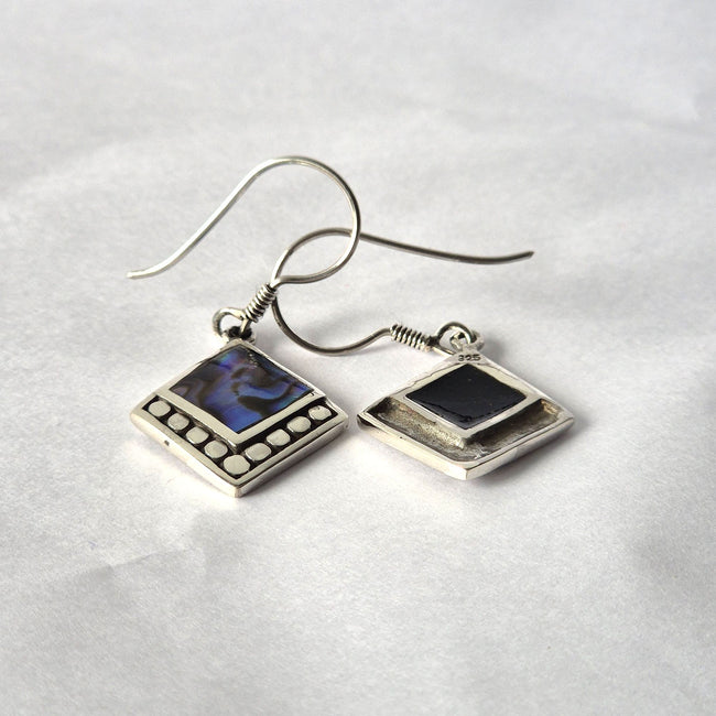 Shell & 925 Silver Earrings - Square Dots- Abalone