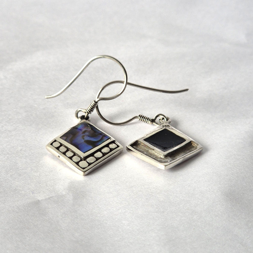 Shell & 925 Silver Earrings - Square Dots- Abalone