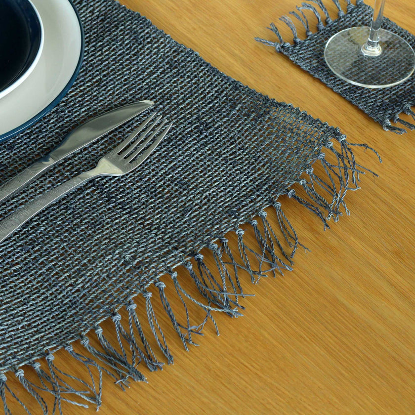 Seagrass Fringe Natural Placemat - Charcoal [Free UK delivery]