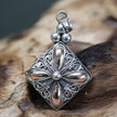 Authentic 925 Silver & Gold Square Drop  Pendant Bali Jewellery with Gift Box